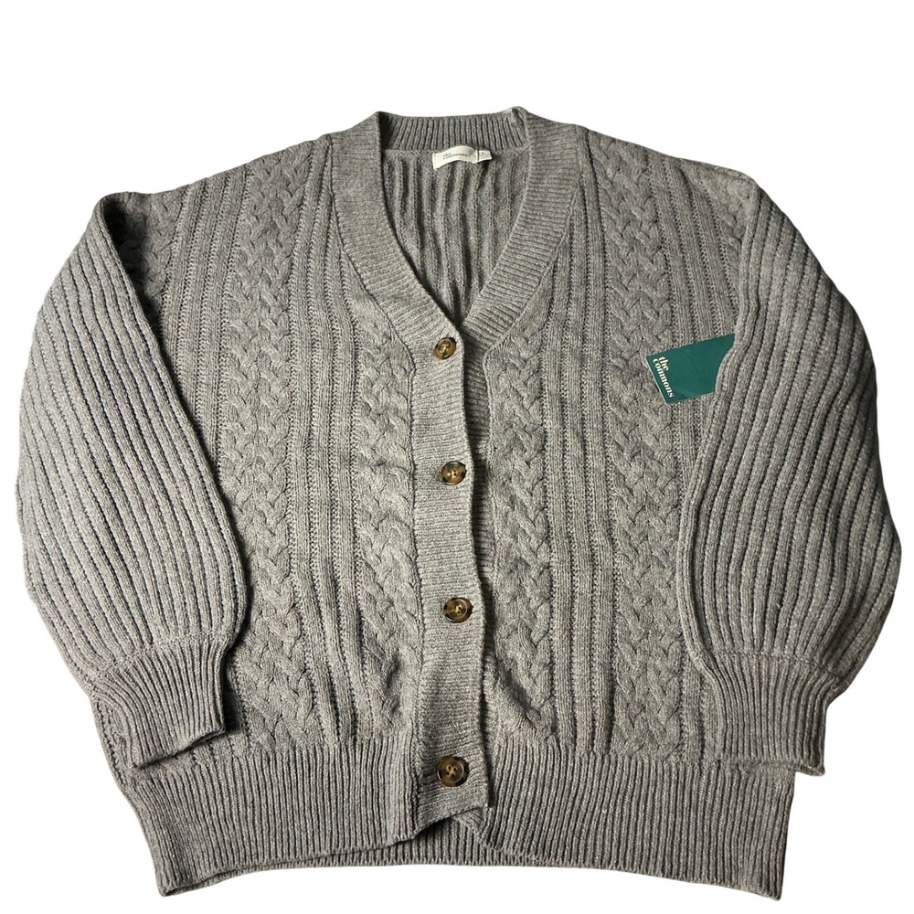 The Commons Cabled Oversized Cardigan Sweater Womens L Grey Knitwear